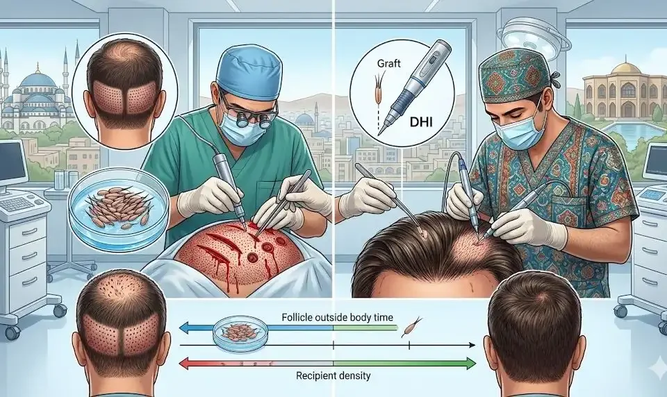 کاشت مو به روش DHI در تبریز؛ چرا در بسیاری از موارد از FITانتخاب دقیق‌تری است؟